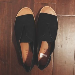 Slip on black suede peep toe mule